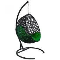 Подвесное кресло M-GROUP круглый Люкс с ротангом чёрное, зелёная подушка